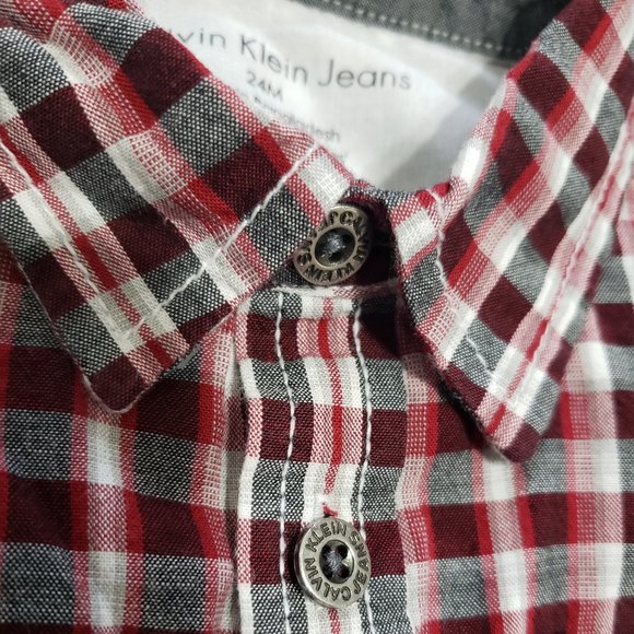 Calvin Klein Jeans Button Up Plaid Flannel Dress Shirt Adjustable Sleeve 24M - Picture 8 of 8